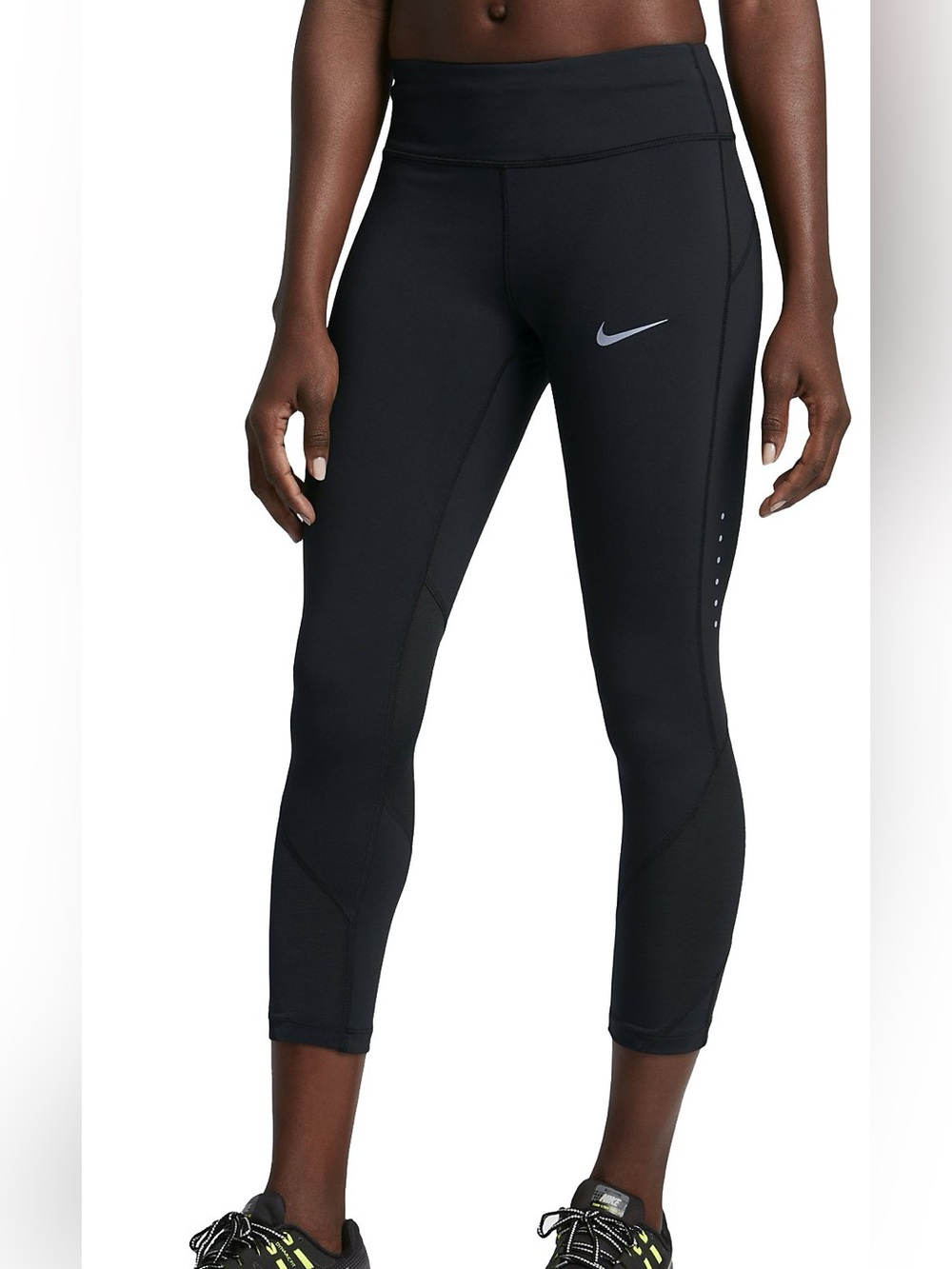 Nike Black Capri Performance Running Leggings with Silver Swoosh